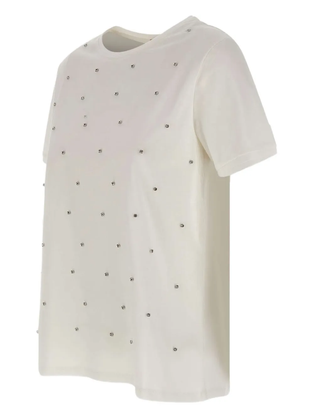 kaos T-shirt met ronde hals verfraaid met pailletten Beige
