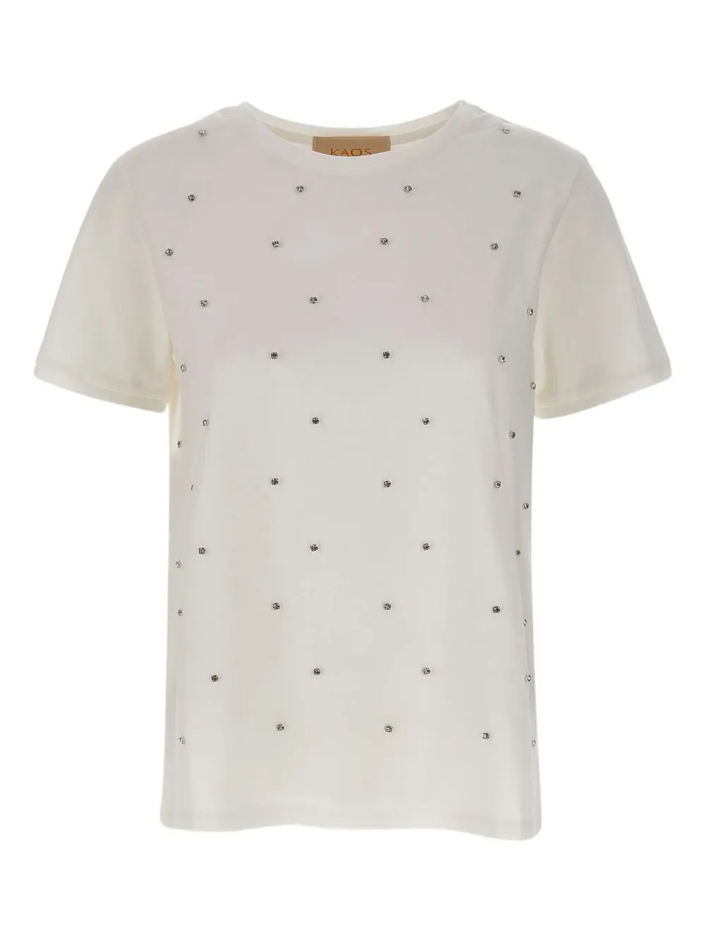 Kaos T-shirt met ronde hals verfraaid met pailletten Beige