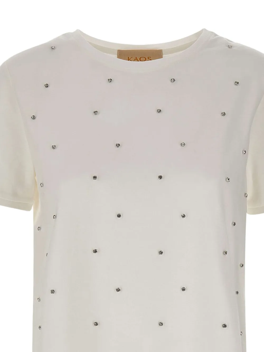 kaos T-shirt met ronde hals verfraaid met pailletten Beige