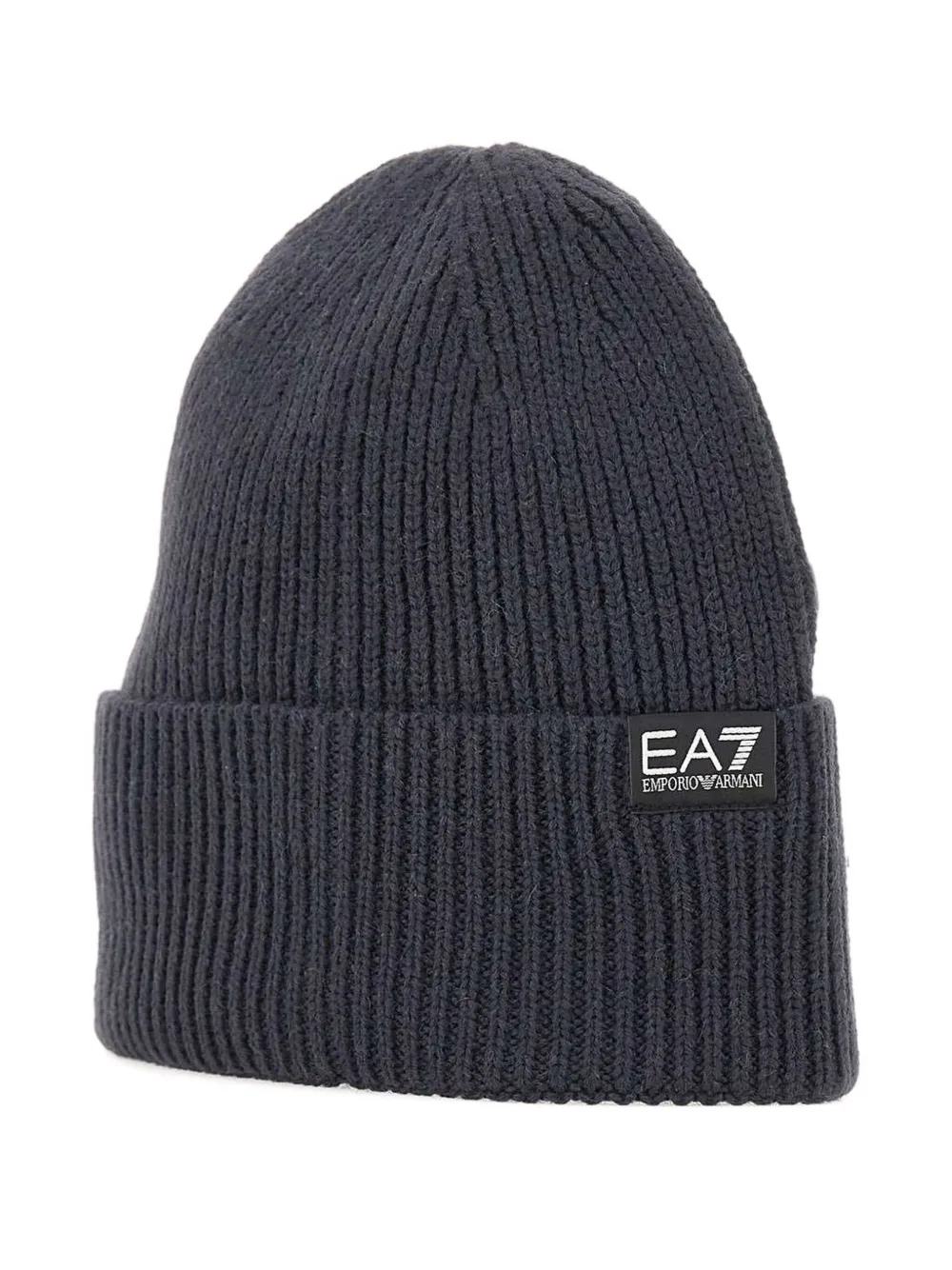 Ea7 Ribbed Logo Beanie Hat In Gray