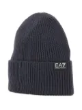 Ea7 Emporio Armani ribbed logo beanie hat - Grey