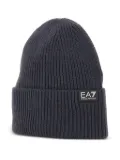 Ea7 Emporio Armani ribbed logo beanie hat - Grey