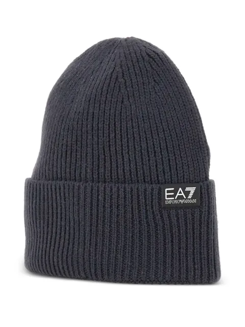 Ea7 Emporio Armani ribbed logo beanie hat