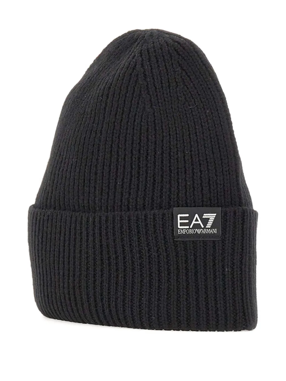 Ea7 Emporio Ar i ribbed logo-patch beanie Zwart