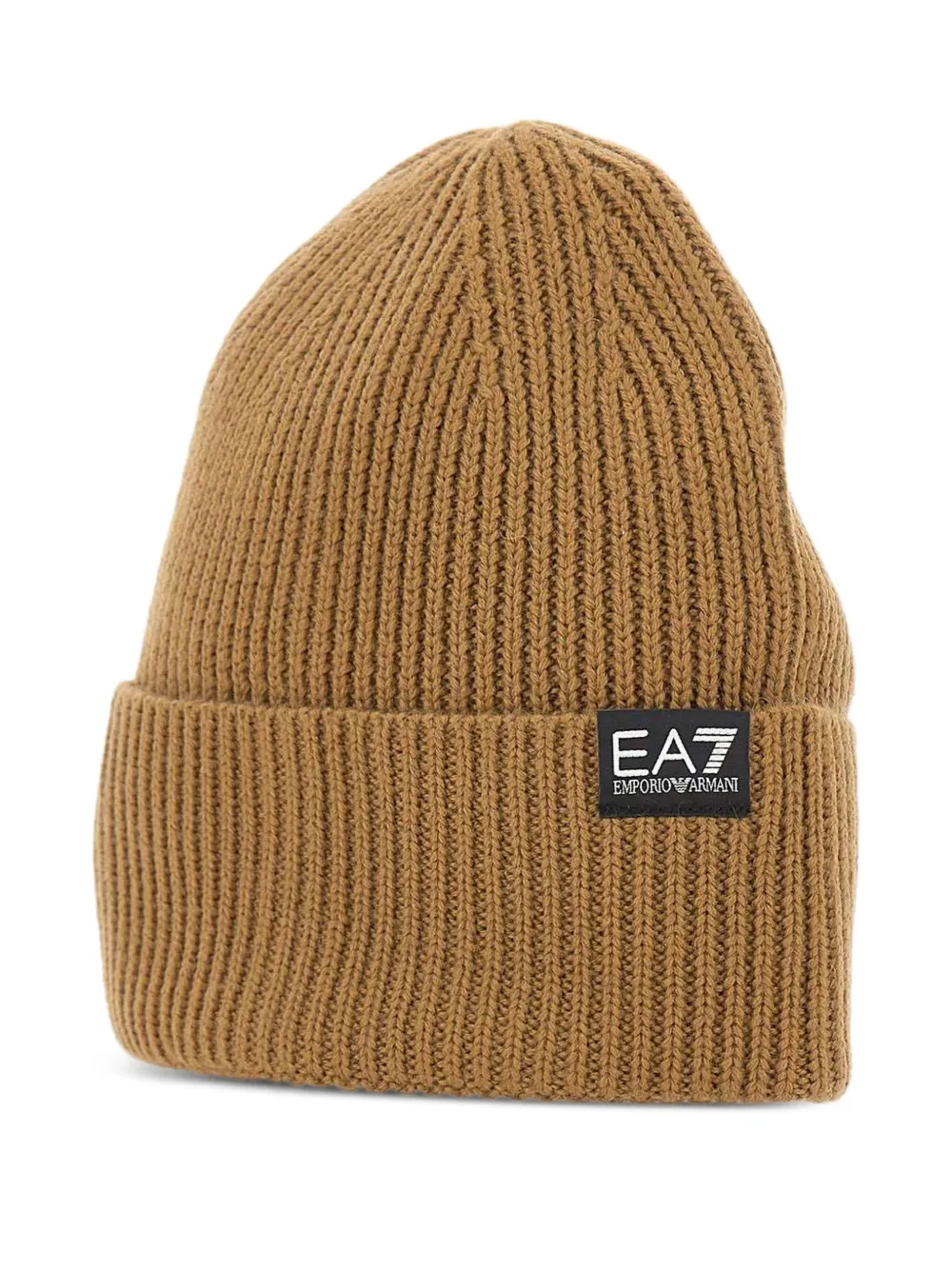 Ea7 Emporio Armani ribbed logo-patch beanie | Brown | Image 1