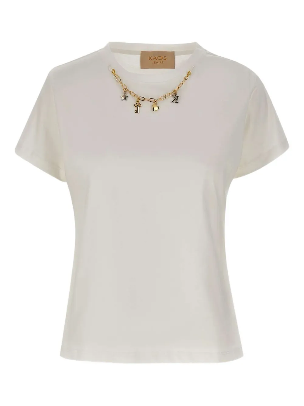 Kaos T-shirt verfraaid met ketting Beige