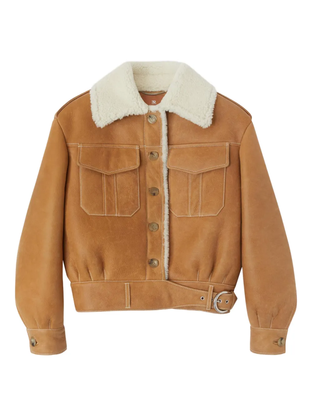 Ermanno Scervino Shearling-collared Belted Jacket In Brown