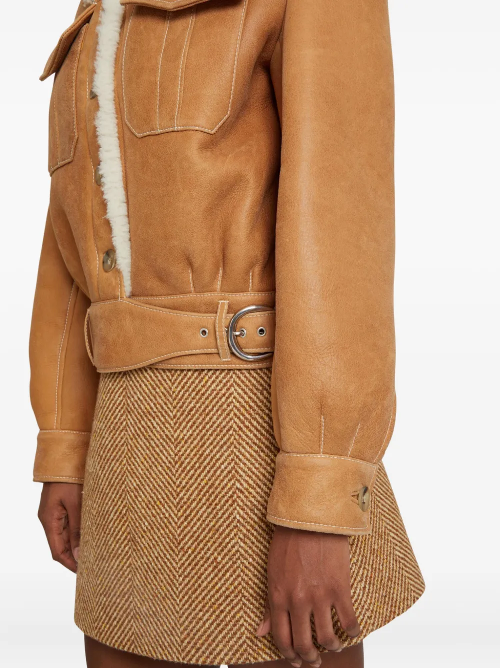 Ermanno Scervino Shearling-collared Belted Jacket In Brown