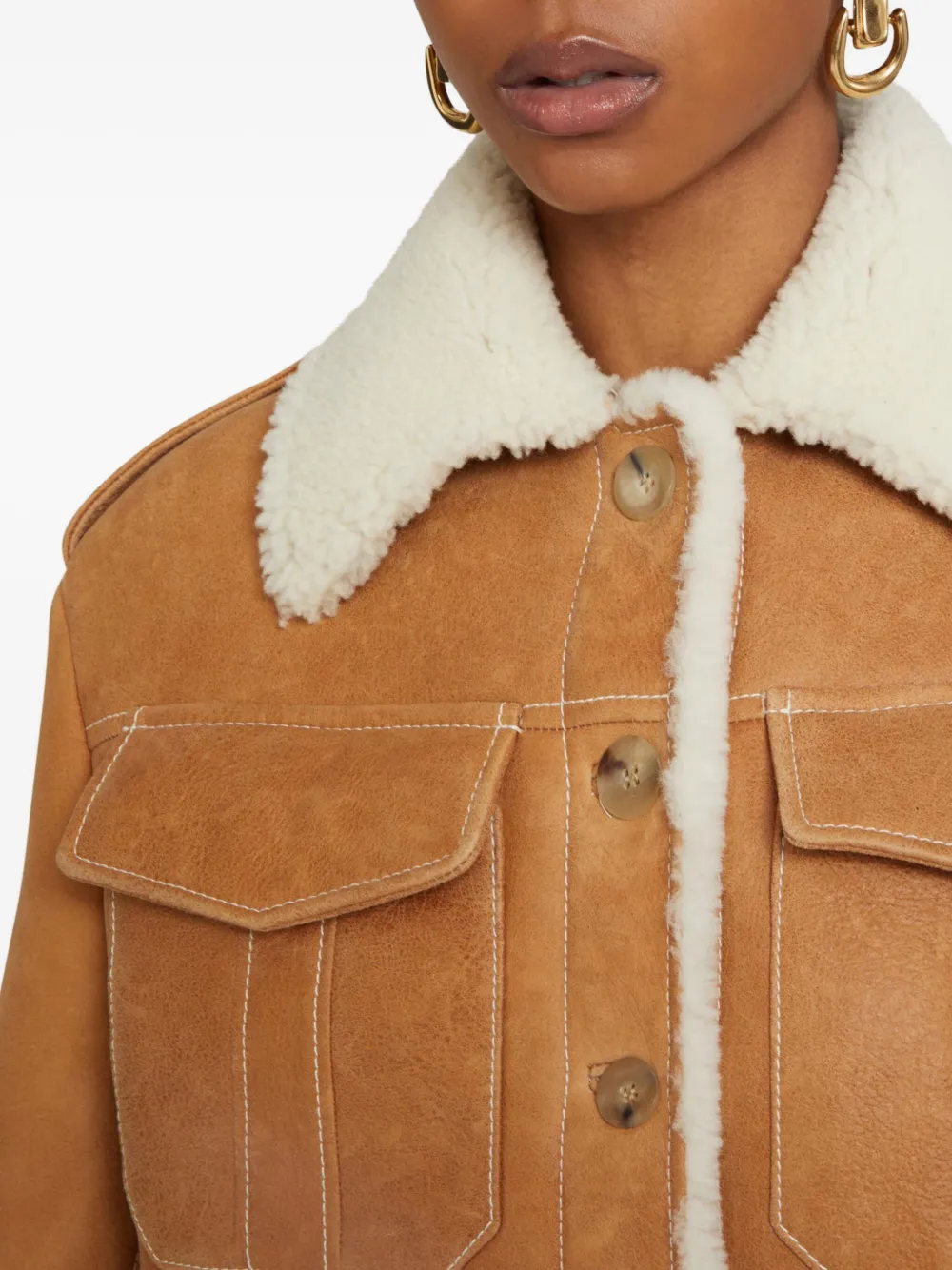 Ermanno Scervino Shearling-collared Belted Jacket In Brown