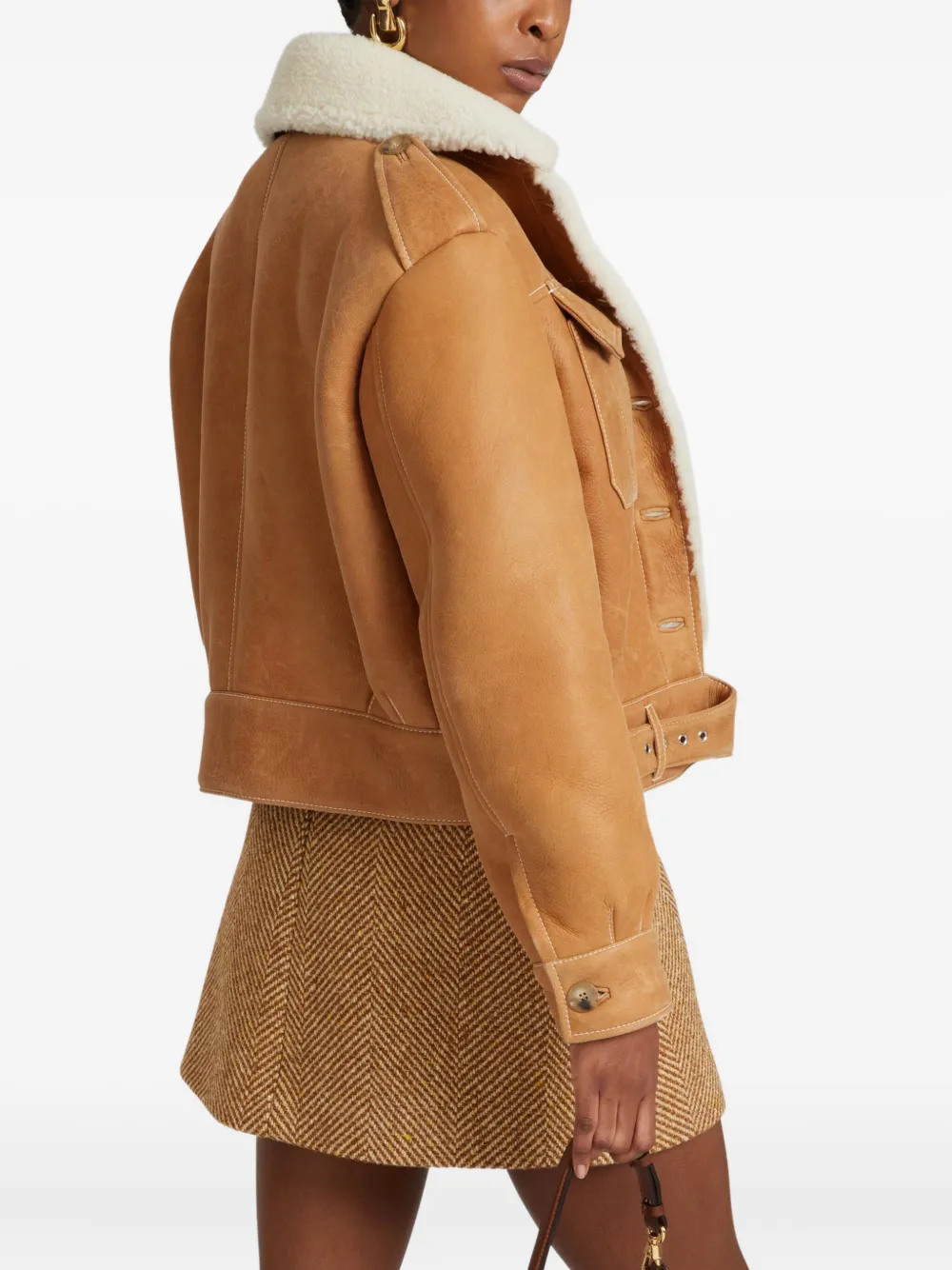 Ermanno Scervino Shearling-collared Belted Jacket In Brown