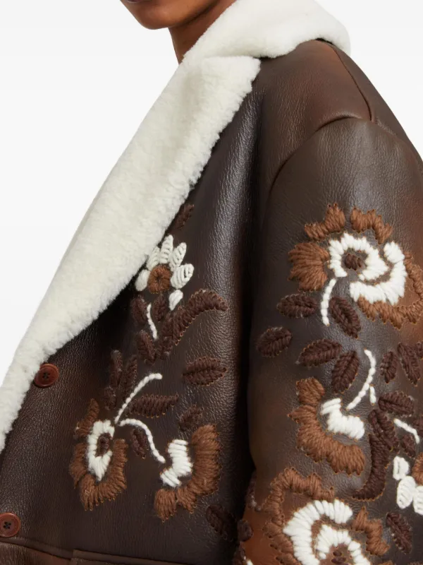 Ermanno Scervino floral-embroidery Shearling Coat | Brown | FARFETCH