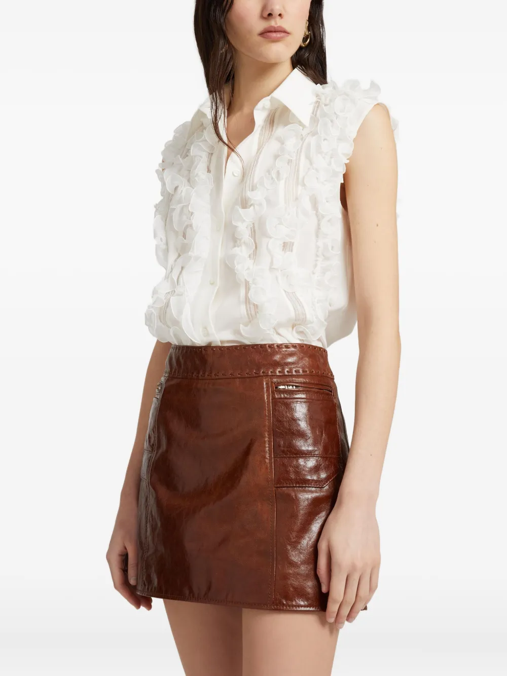 Ermanno Scervino Ruffled Sleeveless Shirt In White