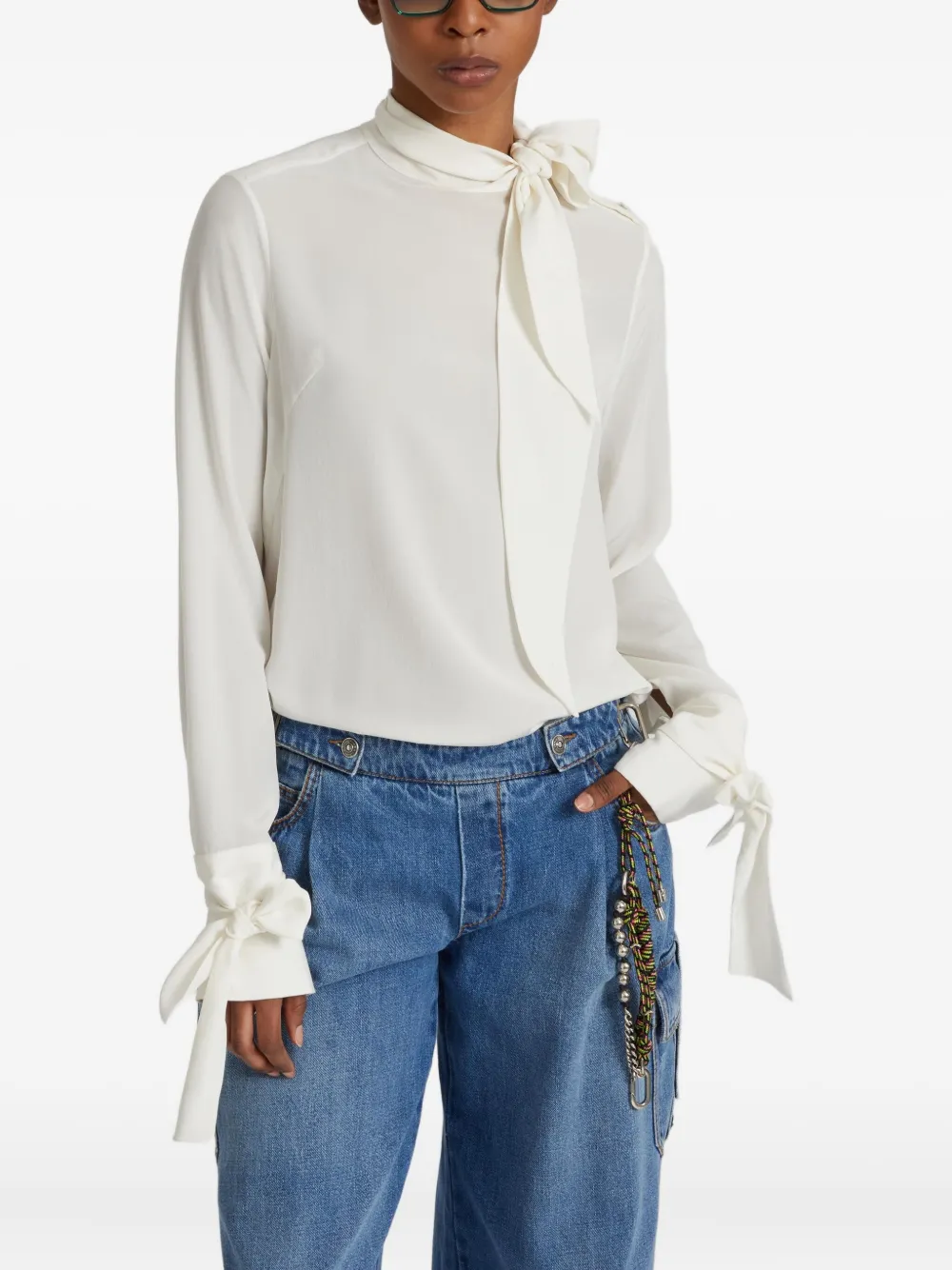 Ermanno Scervino Bow-detailed Tie-neck Blouse In Neutral