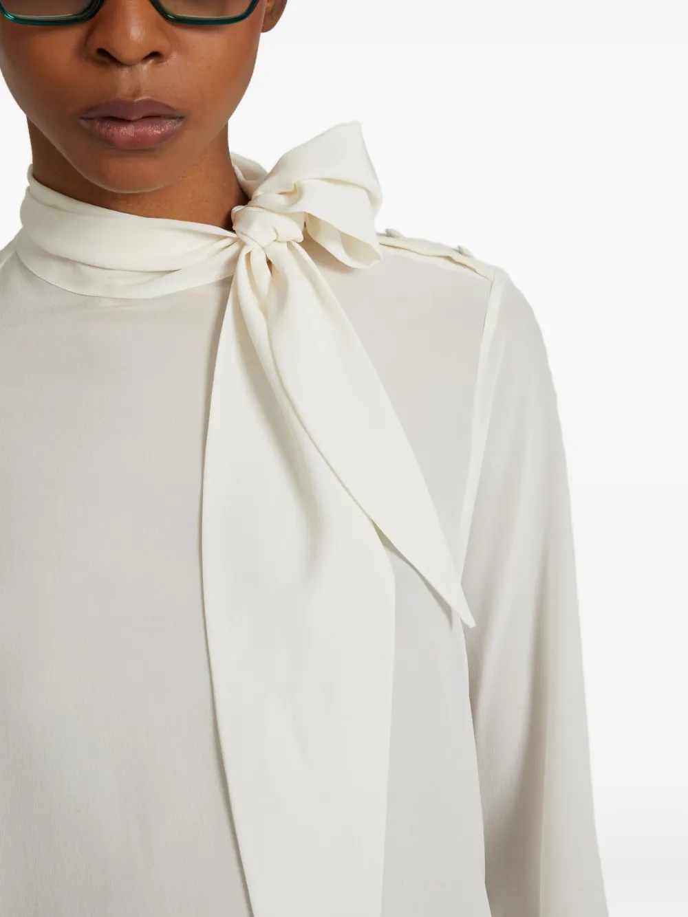 Ermanno Scervino Bow-detailed Tie-neck Blouse In Neutral