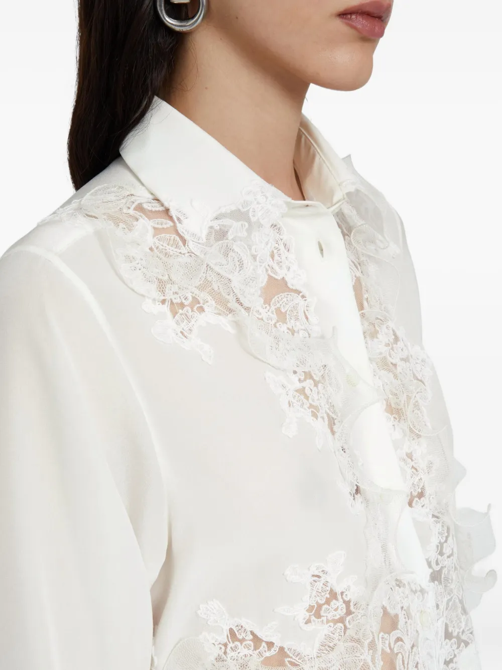 Ermanno Scervino Lace-embellished Silk Shirt In White