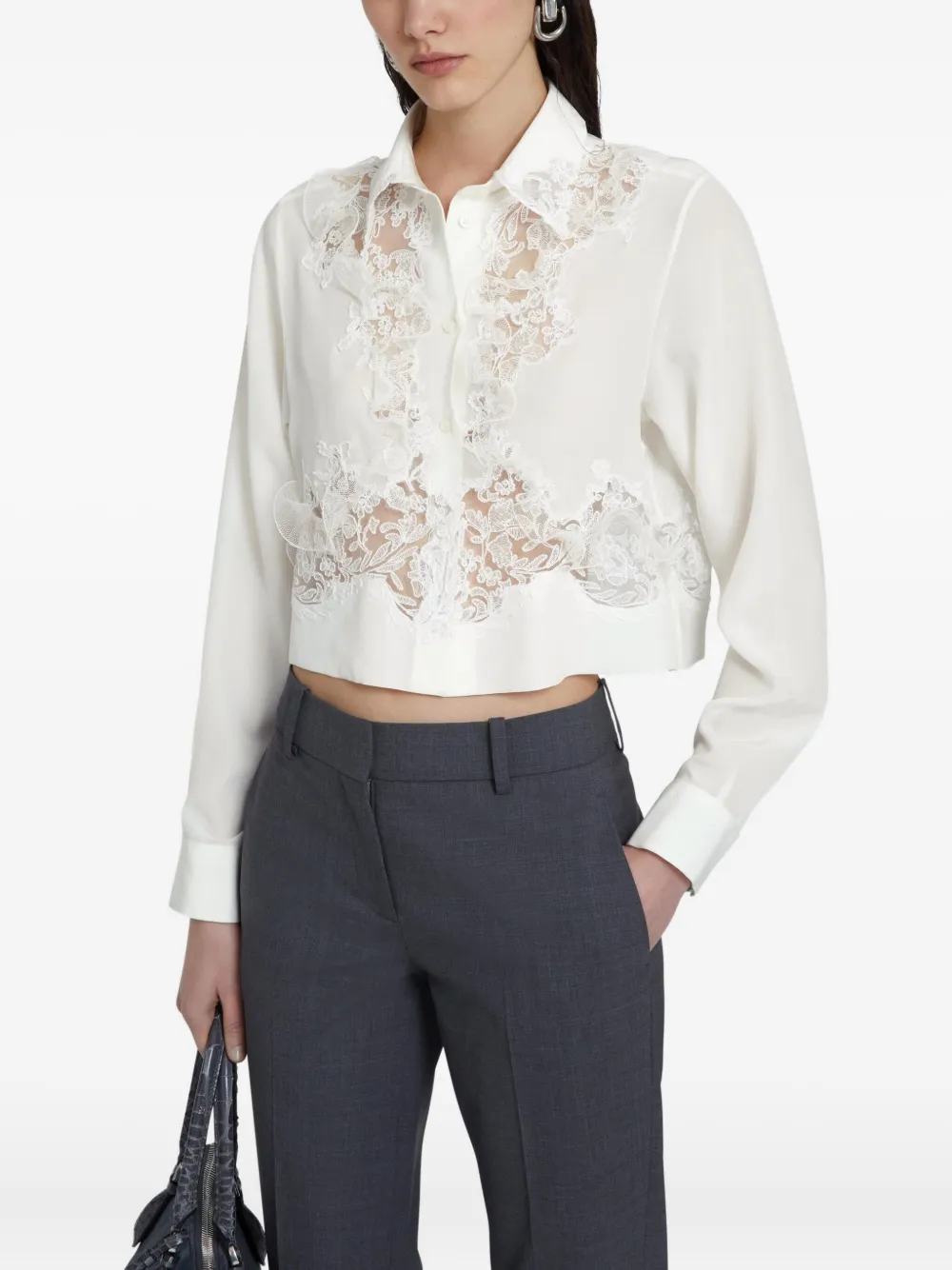Ermanno Scervino Lace-embellished Silk Shirt In White