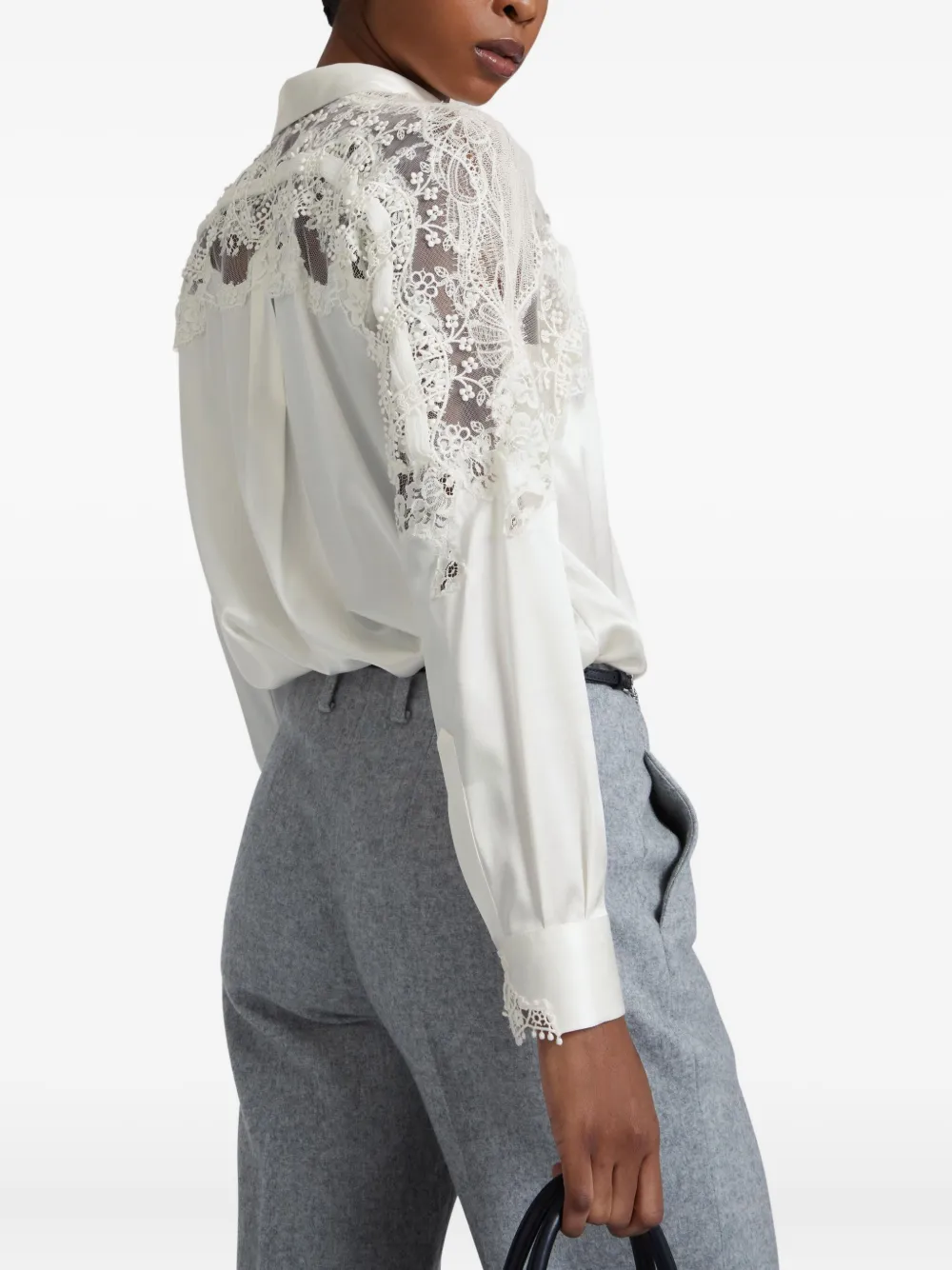 Ermanno Scervino Lace-detailed Silk Shirt In Neutral