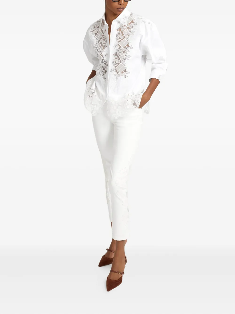 Ermanno Scervino lace-panel cotton shirt - Wit
