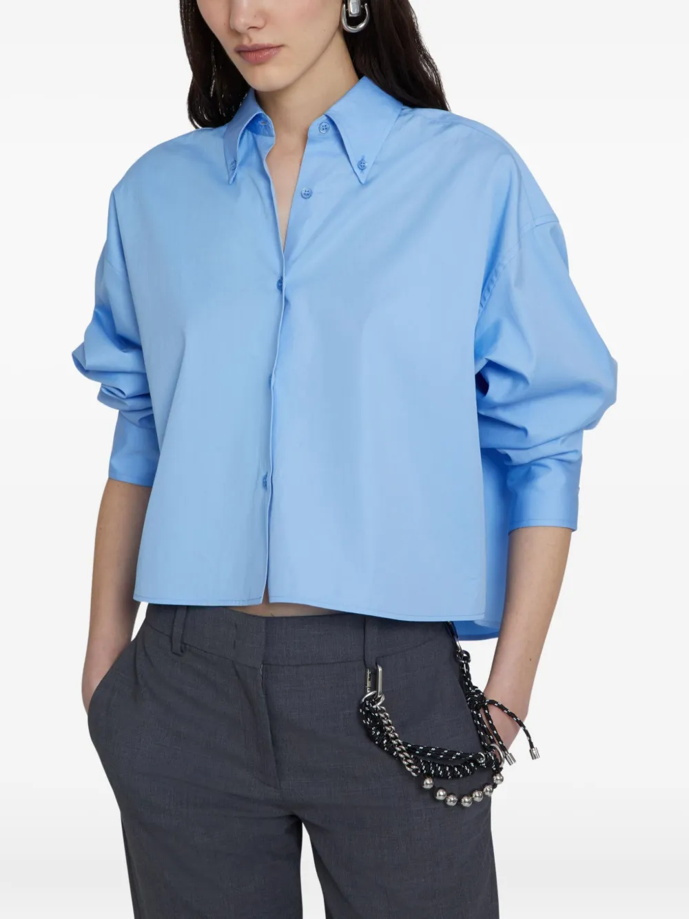 Ermanno Scervino Button-down Cropped Shirt In Blue