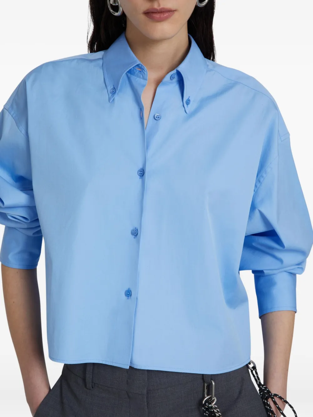 Ermanno Scervino Button-down Cropped Shirt In Blue