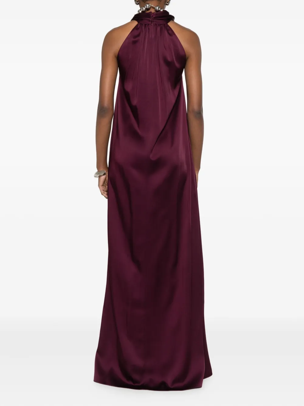 Stella Mccartney Chain-embellished Satin-crepe Gown In Brown