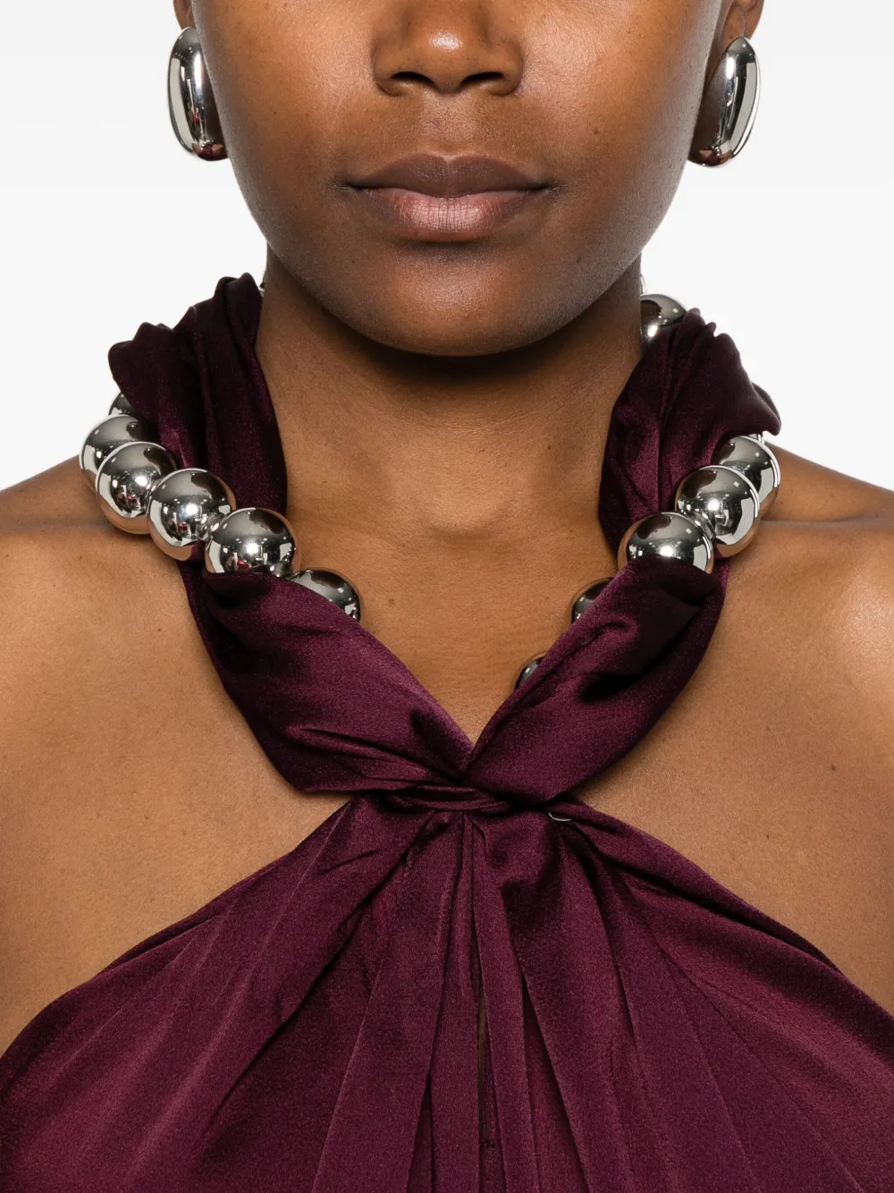 Stella Mccartney Chain-embellished Satin-crepe Gown In Brown