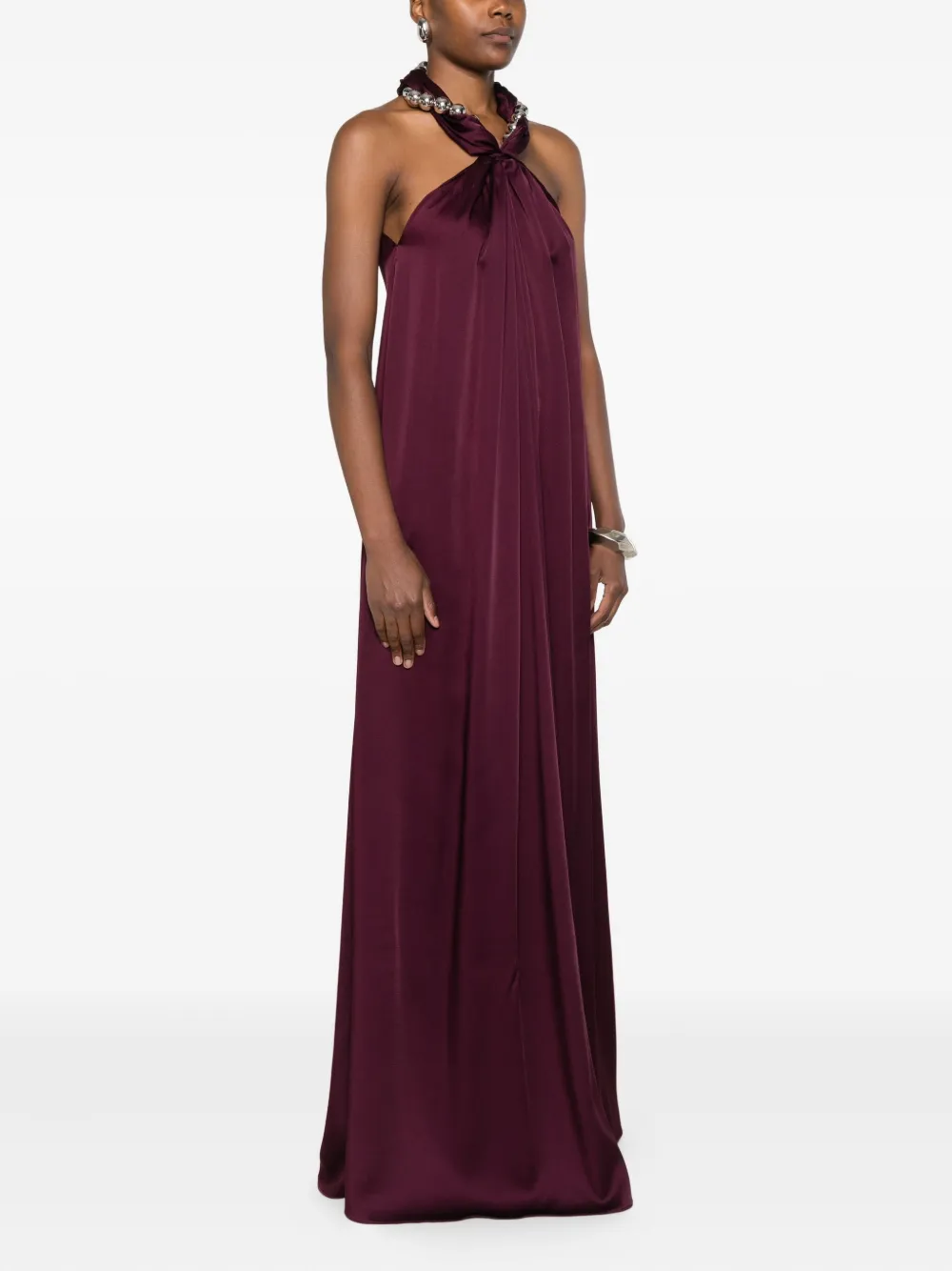 Stella Mccartney Chain-embellished Satin-crepe Gown In Brown