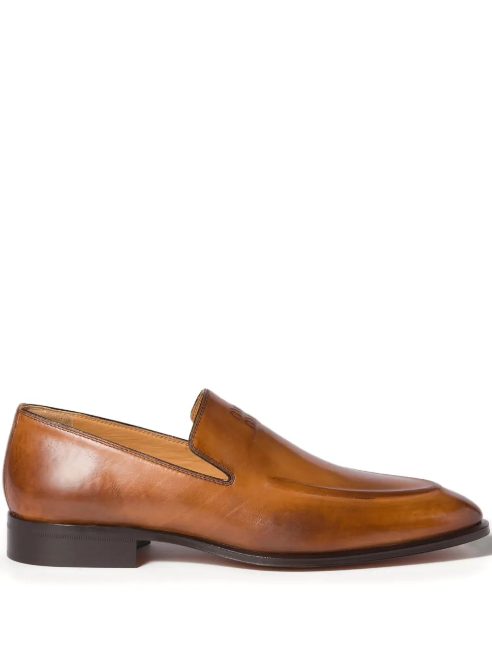 Miu Miu Embossed-logo Loafers In Brown