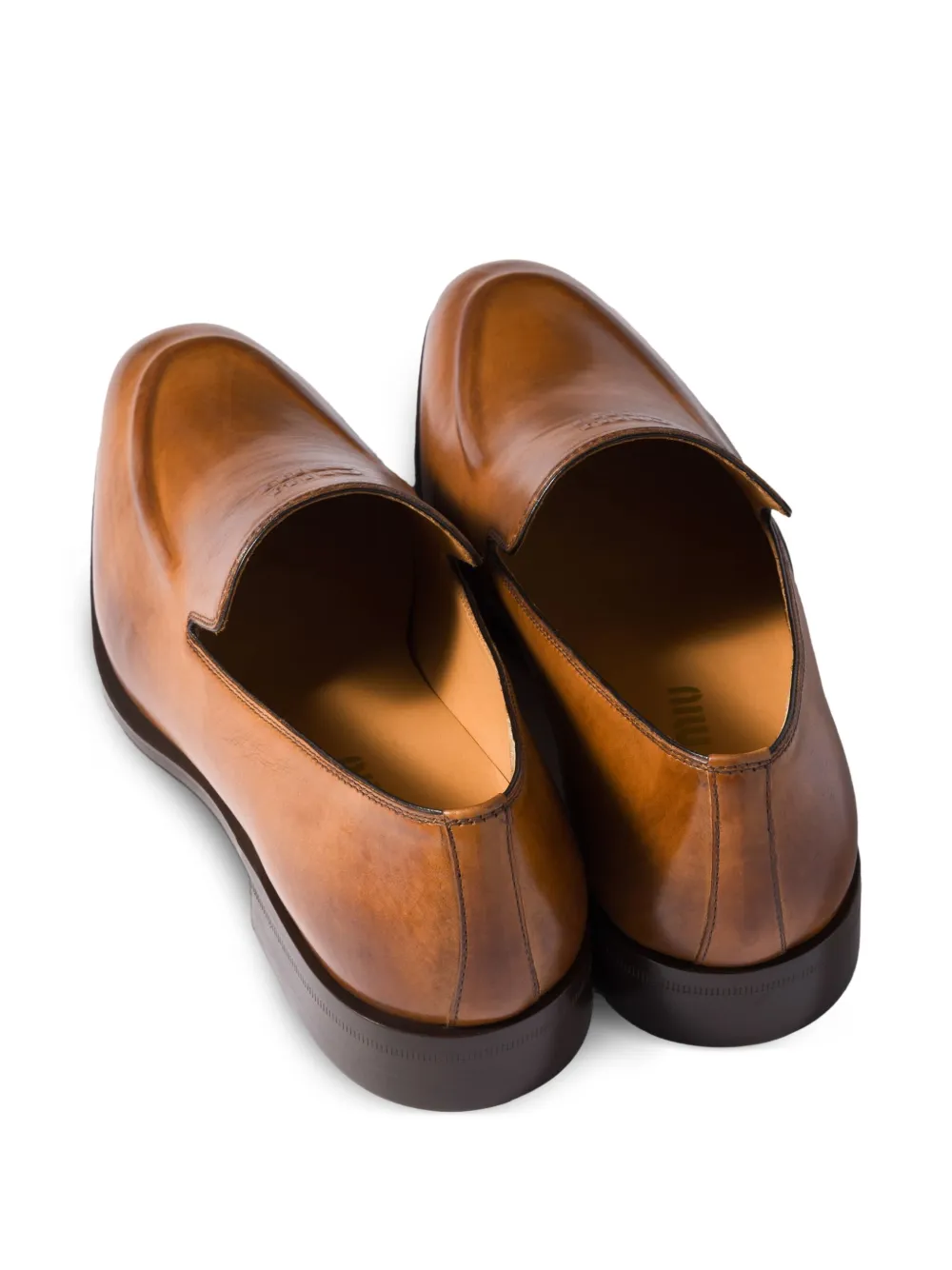 Miu Miu Embossed-logo Loafers In Brown