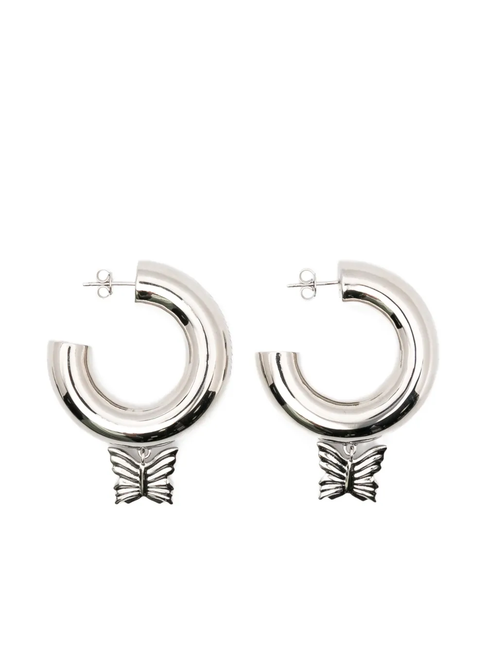 Blumarine Butterfly Charm Hoop Earrings In Metallic