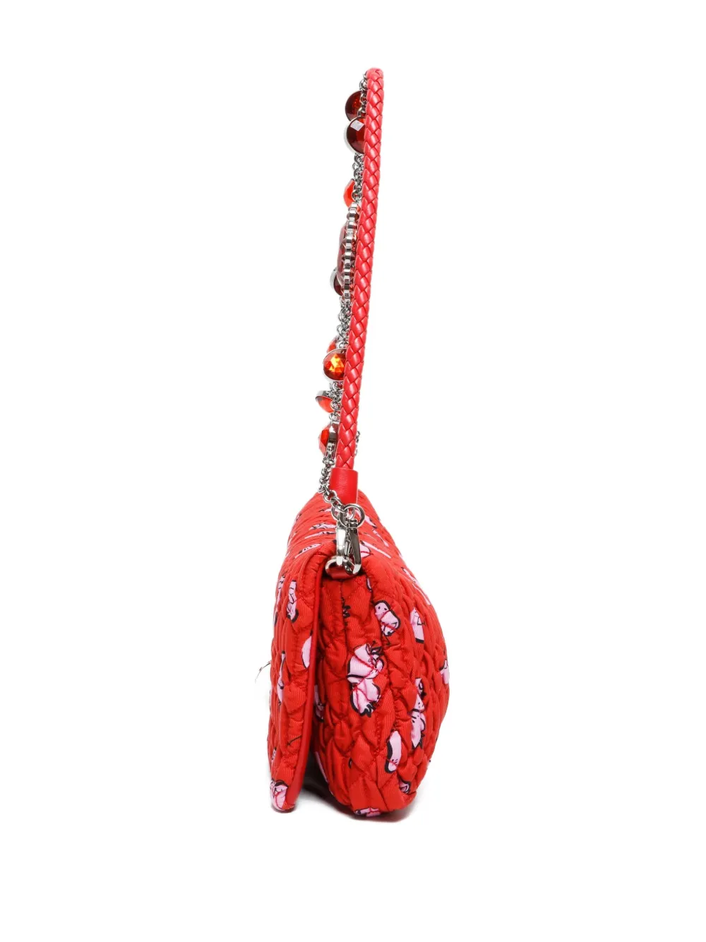 Pre-owned Miu Miu 2010s Matelasse Crystal Embellished Shoulder Bag In Red