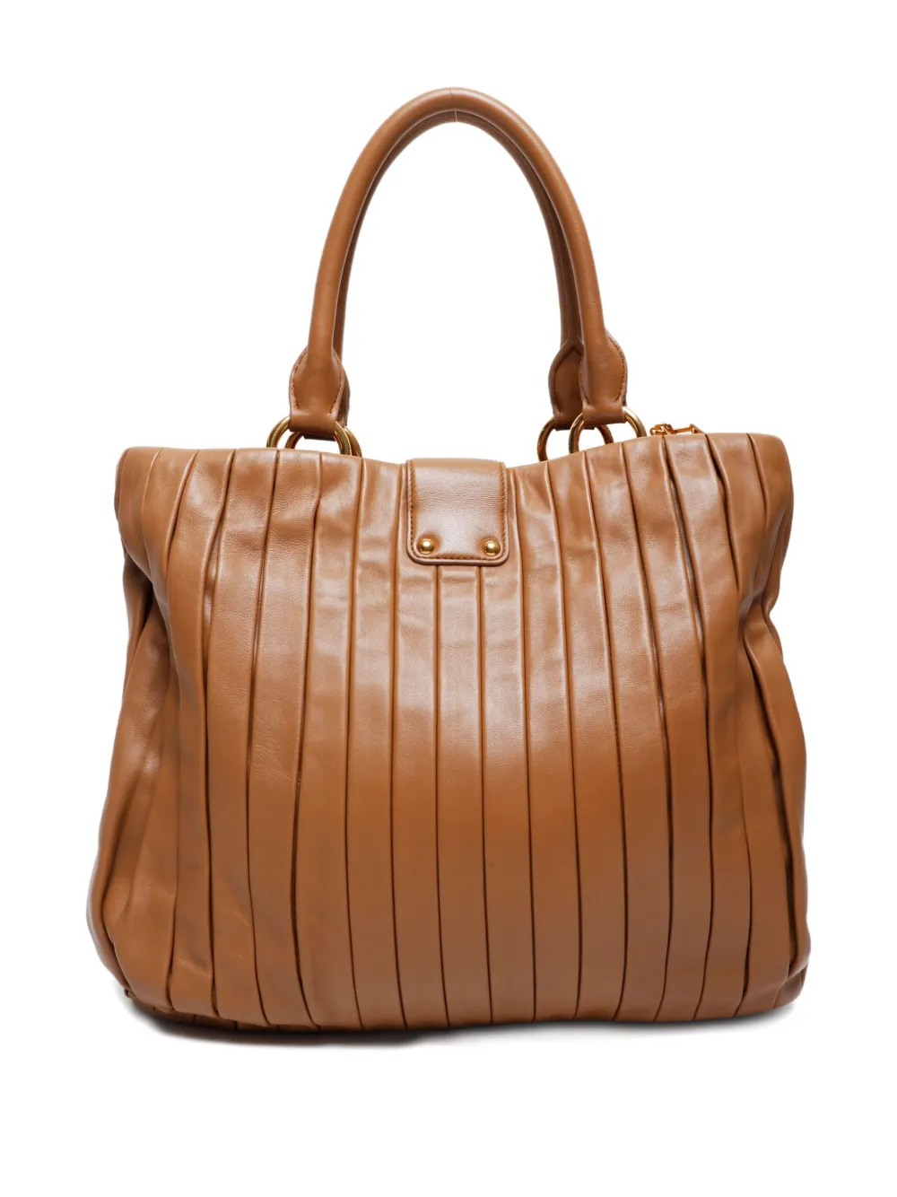 Pre-owned Miu Miu 2010s Pleated Padlock Tote Bag In Brown
