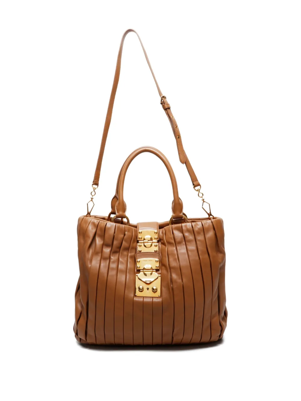 Pre-owned Miu Miu 2010s Pleated Padlock Tote Bag In Brown