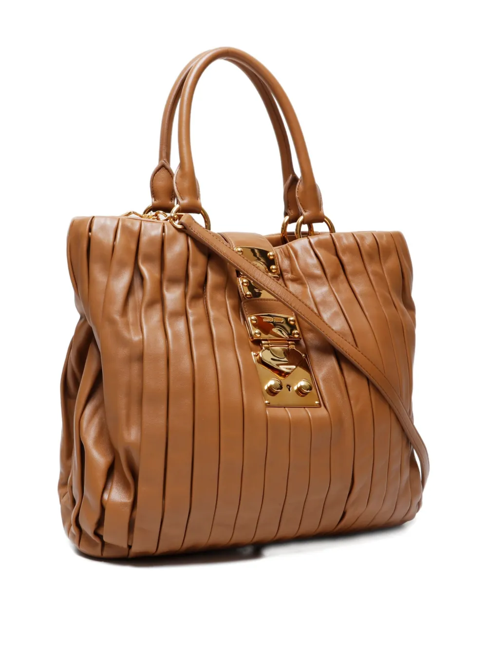 Pre-owned Miu Miu 2010s Pleated Padlock Tote Bag In Brown