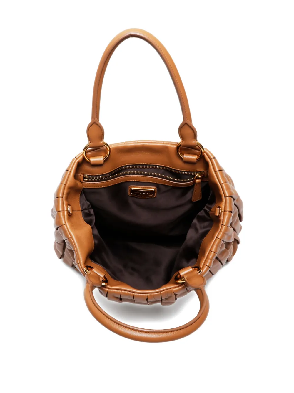 Pre-owned Miu Miu 2010s Pleated Padlock Tote Bag In Brown