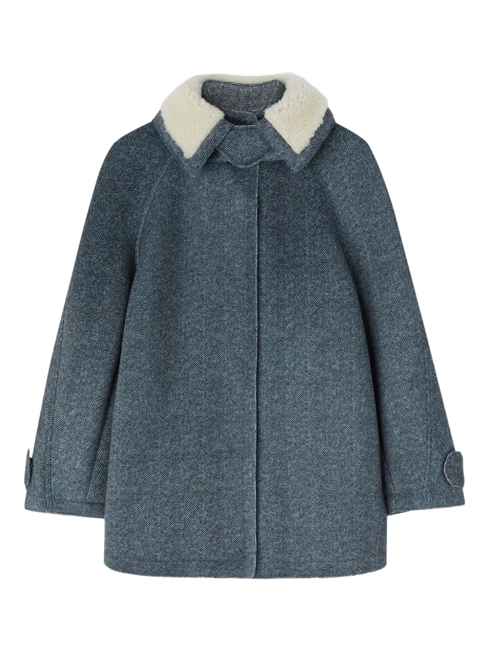 Ermanno Scervino herringbone-pattern faux-fur collar coat | Blue | Image 1