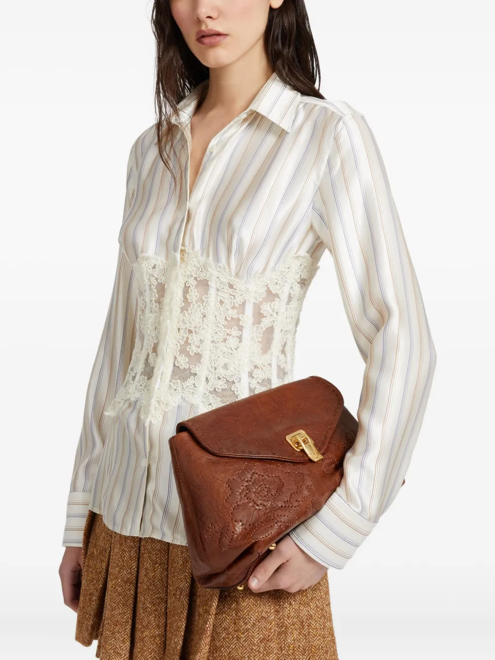 Ermanno Scervino Striped Lace-insert Shirt In Neutral