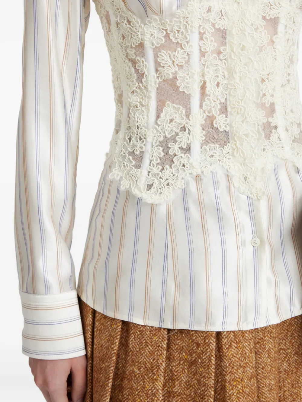 Ermanno Scervino Striped Lace-insert Shirt In Neutral