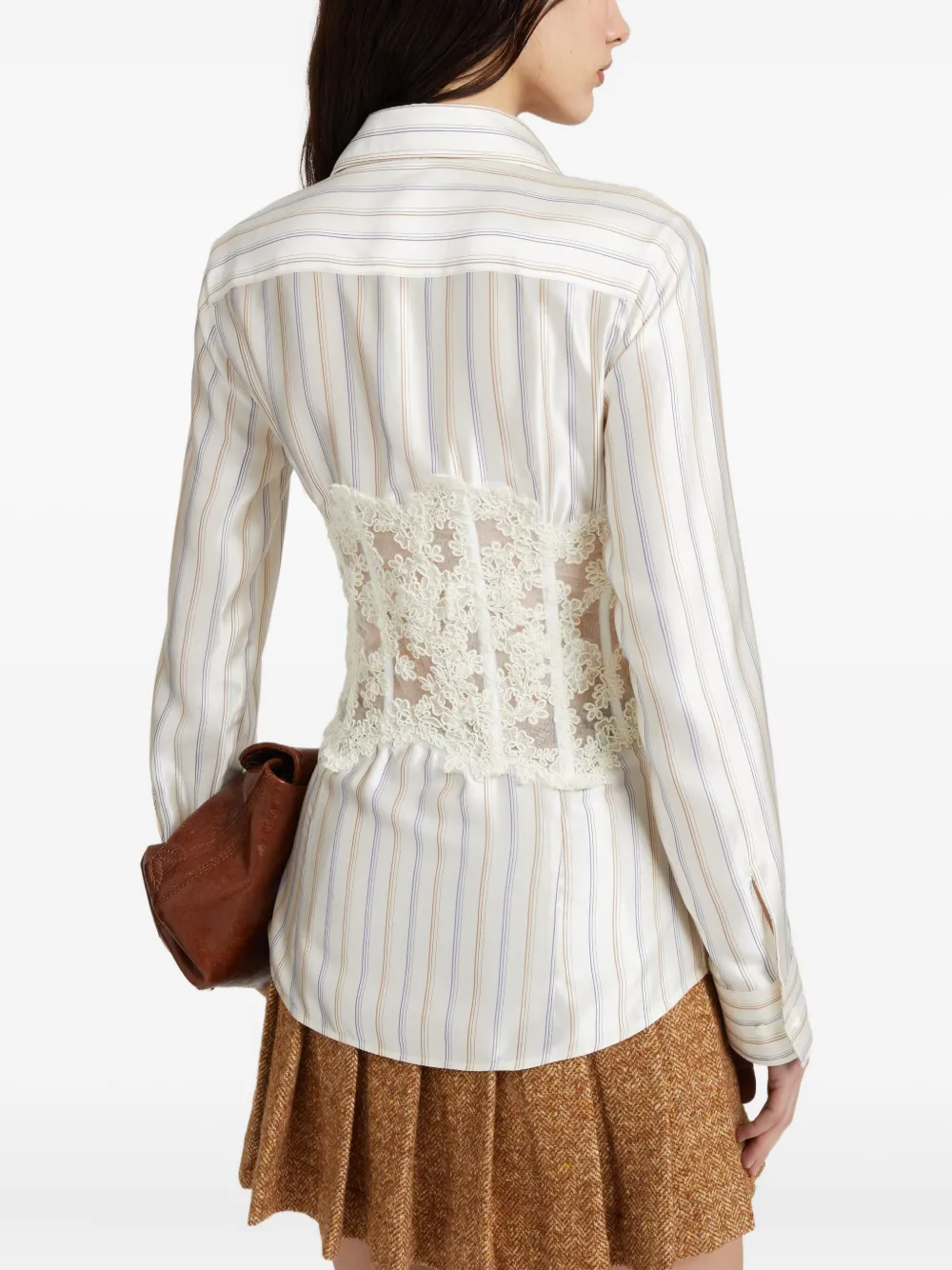 Ermanno Scervino Striped Lace-insert Shirt In Neutral