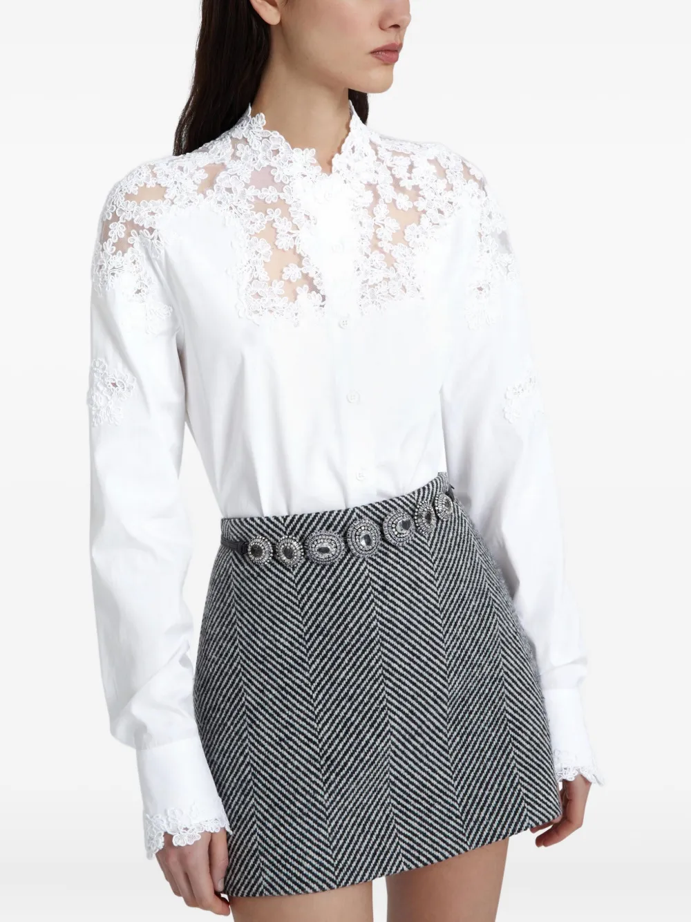 Ermanno Scervino Popeline blouse met rebrodé-kant Wit