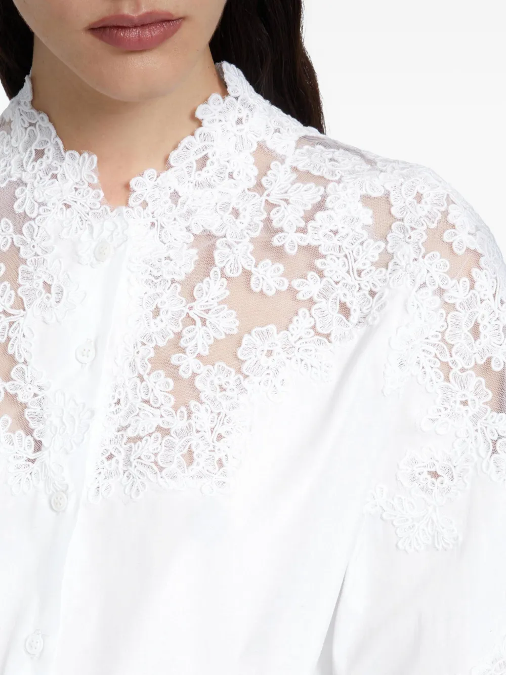 Ermanno Scervino Popeline blouse met rebrodé-kant Wit