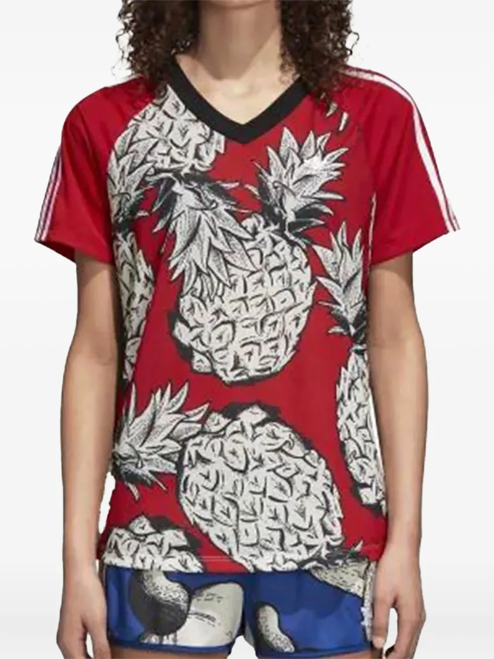 adidas pineapple-print V-neck T-shirt - Rosso