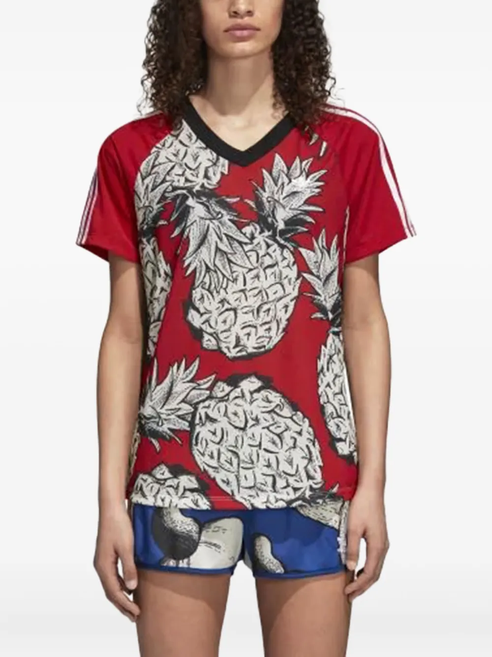 adidas pineapple-print V-neck T-shirt - Rosso