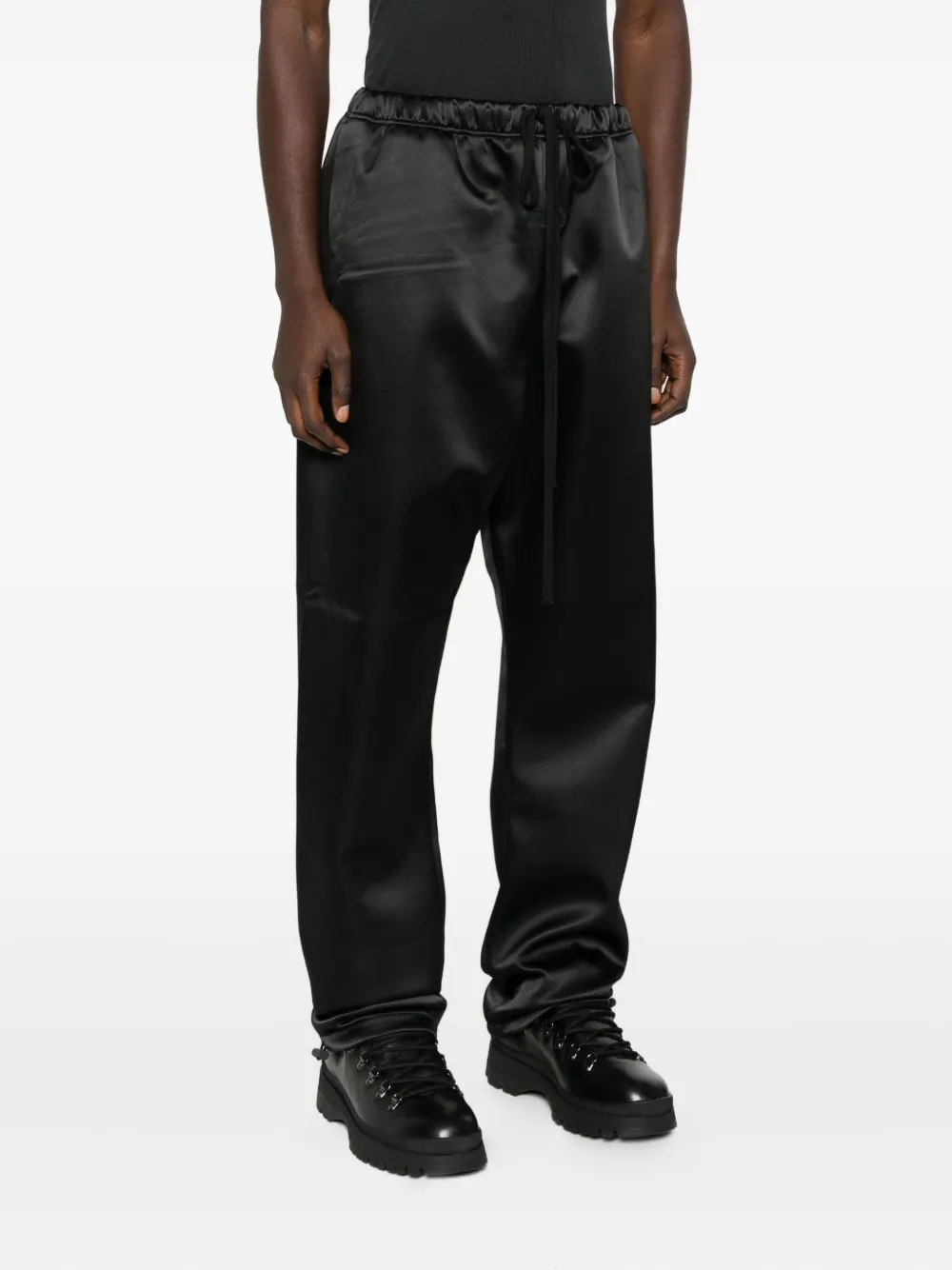 Essentials Drawstring Satin Trousers In Black