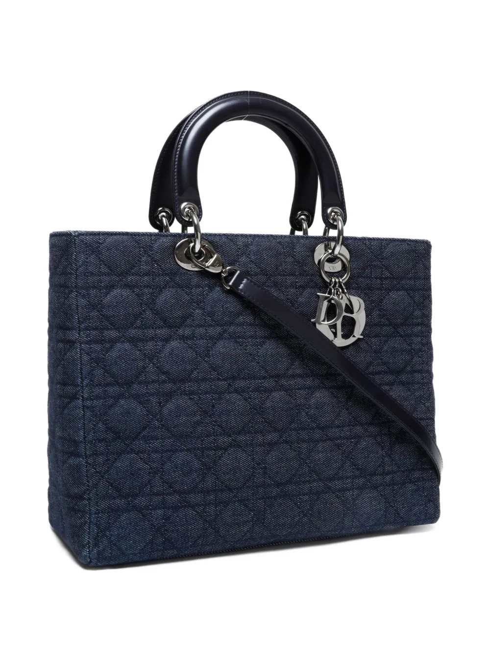 Pre-owned Dior 2000-2010 Large Denim Lady Tote Bag In Blue