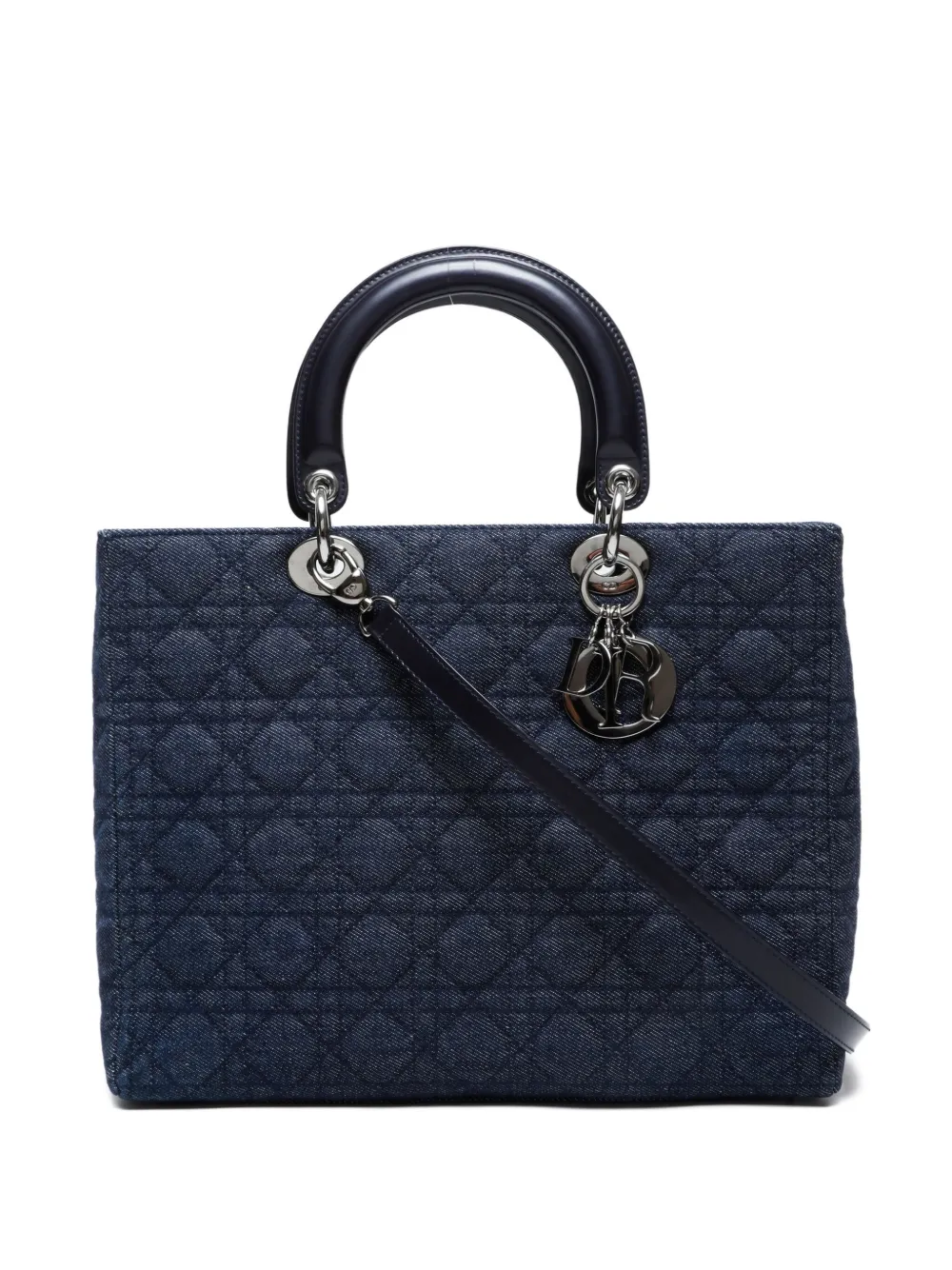 Pre-owned Dior 2000-2010 Large Denim Lady Tote Bag In Blue