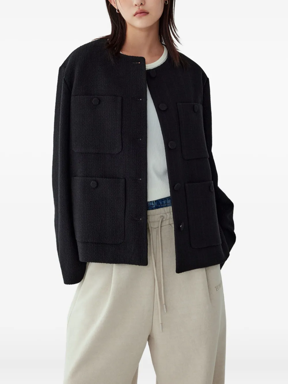 Studio Tomboy Pocket Tweed Jacket In Black