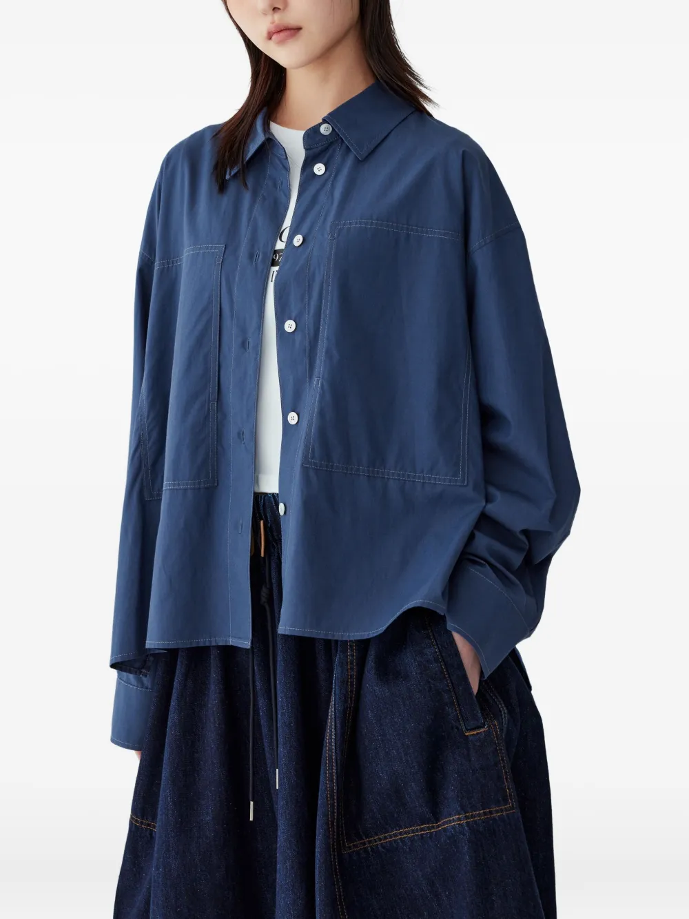 STUDIO TOMBOY Blouse met opgestikt detail en zak Blauw