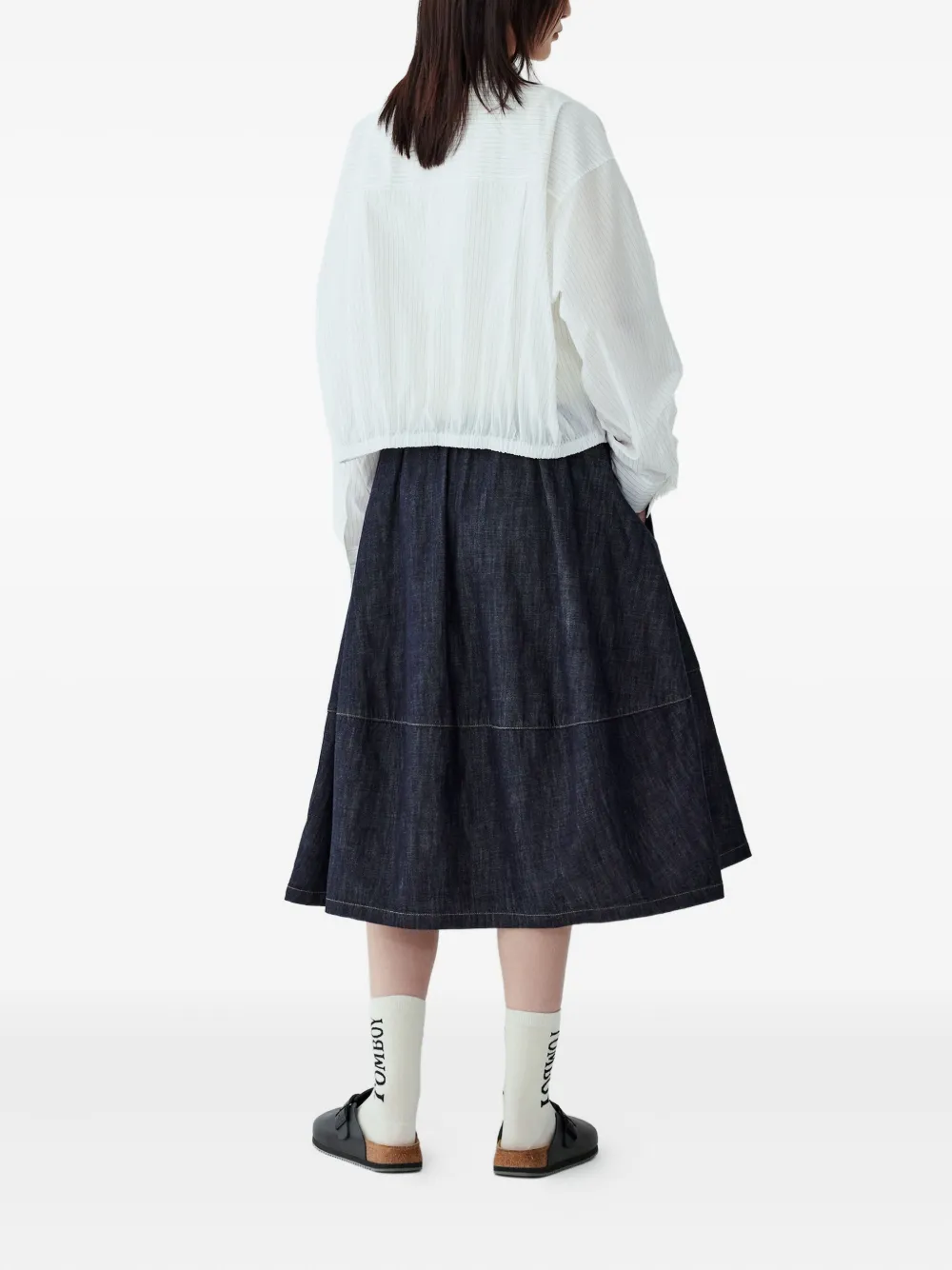 STUDIO TOMBOY elastic-hem striped shirt - Wit