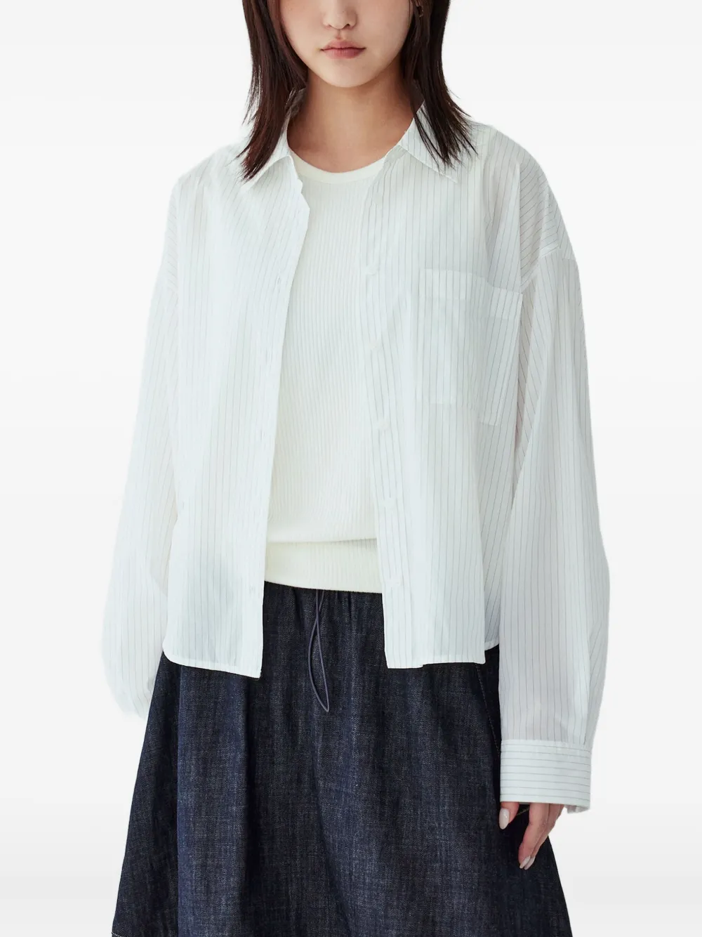 STUDIO TOMBOY Gestreepte blouse met elastische afwerking Wit